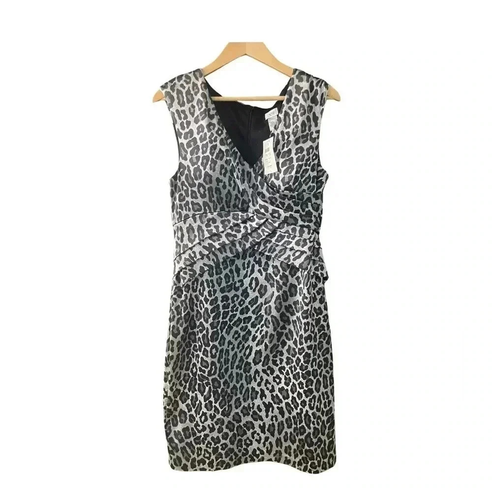 NWT CACHE cocktail satin leopard dress size 12